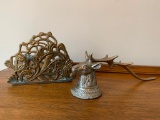 Brass Letter Holder & Figural Deer Head Candle Snuffer