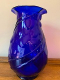 Cobalt Blue Vase W/Embossed Decoration