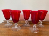 (5) Clear To Red Wine Glasses