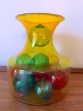 Vasaline Color Blown Glass Vase W/Glass Decorator Balls Inside