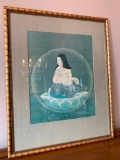 Framed & Matted Print Of Oriental Girl On Pillows