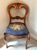 Antique Grained Rosewood Walnut Roseback Chair W/Needlepoint Seat