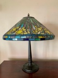 Contemporary Leaded Lamp W/Metal Base