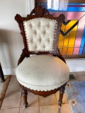 Victorian Walnut Upholstered Parlor Chair On Porcelain Castors