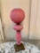 Rare Victorian Pink Glass Table Lamp W/Embossed Floral Shade & Base