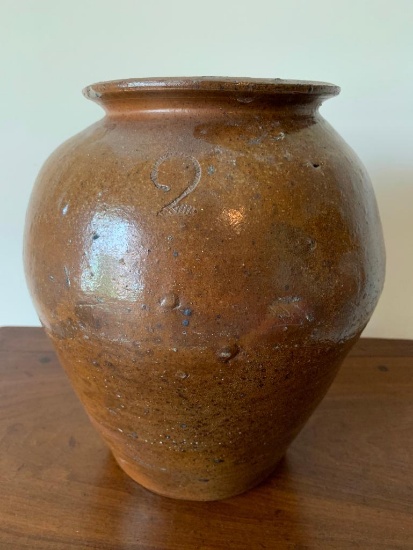 Early Glazed Stoneware Container Marked "2"