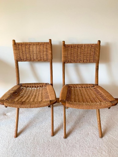 (2) Nice Wooden Folding Chairs W/Woven Seats & Backs