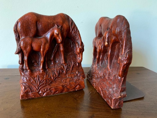 (2) Vintage Syrocco Type Horse W/Foal Bookends