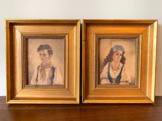 (2) Vintage Frames Prints Of "Chico" & "Elena"