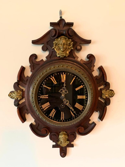 Antique German Wall Clock W/Brass Accents