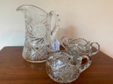 Vintage Cut Glass Pitcher W/Applied Handle