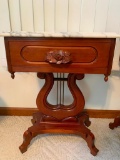 Marble Top 1-Drawer Stand W/Solid Mahogany Base