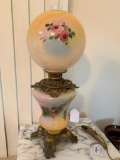 Antique Gone-With-The-Wind Lamp W/Matching Hand Painted Shades (Been Electrified)