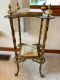 Beautiful Victorian Cast Brass & Marble 2-Tier Plant/Lamp Stand