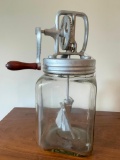 Antique 3 Qt. Butter Churn W/Glass Base & Metal Top