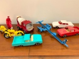 Vintage Marx Cement Truck, (3) Plastic Cars, Boat Trailer, & Auburn Motorcycle