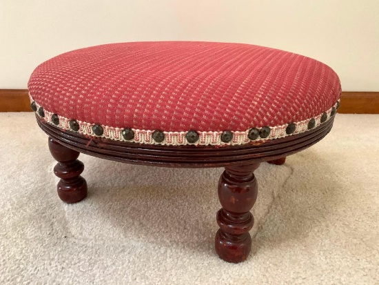 Nice Round Footstool W/Upholstered Top