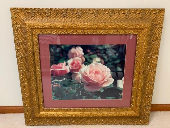 Framed Floral Photo In Antique Gesso Frame