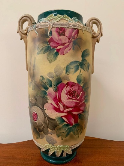Tall Oriental Hand Painted & Decorated Vase