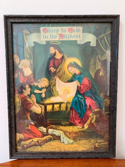 Antique Framed Print "Christ In The Manger"