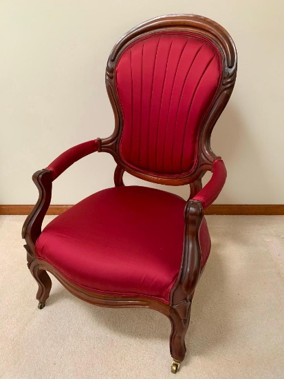 Vintage Victorian Style Walnut Upholstered Arm Chair