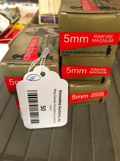 (5) Unopened Boxes Of Centurion 5mm Rimfire Magnum Ammo *PICK-UP ONLY*