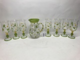 Pitcher & (7) Glasses W/Hand Painted Daisies