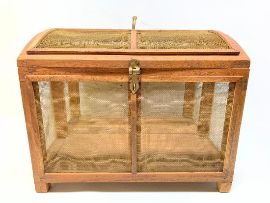 Wood Framed Decorator Box W/Brass Screen & Lid