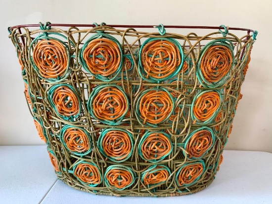 Unusual Wire & Reed Handled Basket