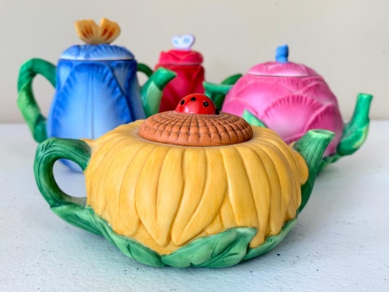 (4) Avon Porcelain Mini Teapots