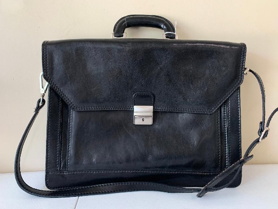 Italian Black Leather Briefcase