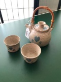 Nice Little Studio Pottery Tea Pot with Two Cups