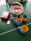 4 Hallmark Mugs, a Ceramic Basket and Two New Boxes of Christmas Ornaments