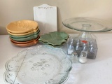 Group of Small Decorative, Leaf Plates, A Small Porcelain Writing Board, Cake Plate