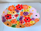 Colorful Designer Oval Serving Tray W/Flowers