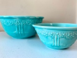 (2) Matching Pottery Mixing Bowls W/Embossed Trees