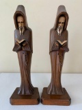 (2) Hand Carved Monk Statues