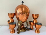 Unusual Egg Shaped Brass & Copper 6-Egg Cooker W/(6) Copper Clad Egg Cups