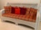 Antique Wicker Couch W/Upholstered Seat & Cushions