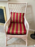 Antique Wicker Side Chair W/Upholstered Seat & Pillow