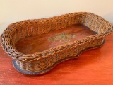 Vintage Woven Tray W/Oriental Man Decal Inside