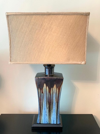 Pottery Drip Glaze Decorator Lamp W/Cloth Shade