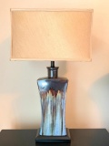 Pottery Drip Glaze Decorator Lamp W/Cloth Shade