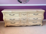 French Provincial 9-Drawer Marble Top Dresser By Hickory Manufacturing