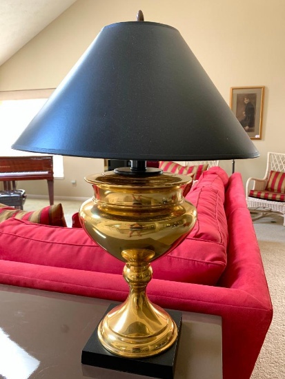 Classic Brass Decorator Lamp W/Fiber Shade