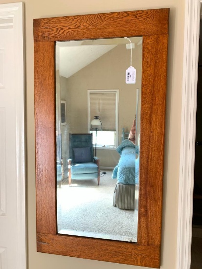 Antique Oak Framed Beveled Mirror