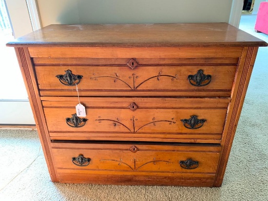 Antique 3-Drawer Dresser Base W/Original Handles