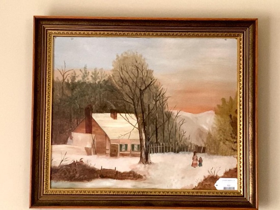 Vintage Framed Oil On Board Of Rural Scene