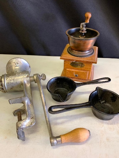 Group W/Meat Grinder, Coffee Grinder, & (2) Cast Iron Ladles