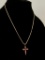 .925 Sterling Necklace & Cross Pendant W/Pink Settings